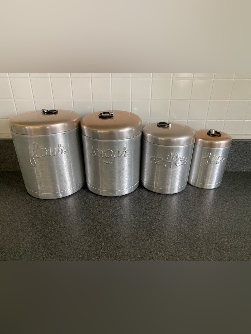 Vintage Heller Hostess Ware Kitchen Canister Set - Flour, Sugar, Coffee, Tea